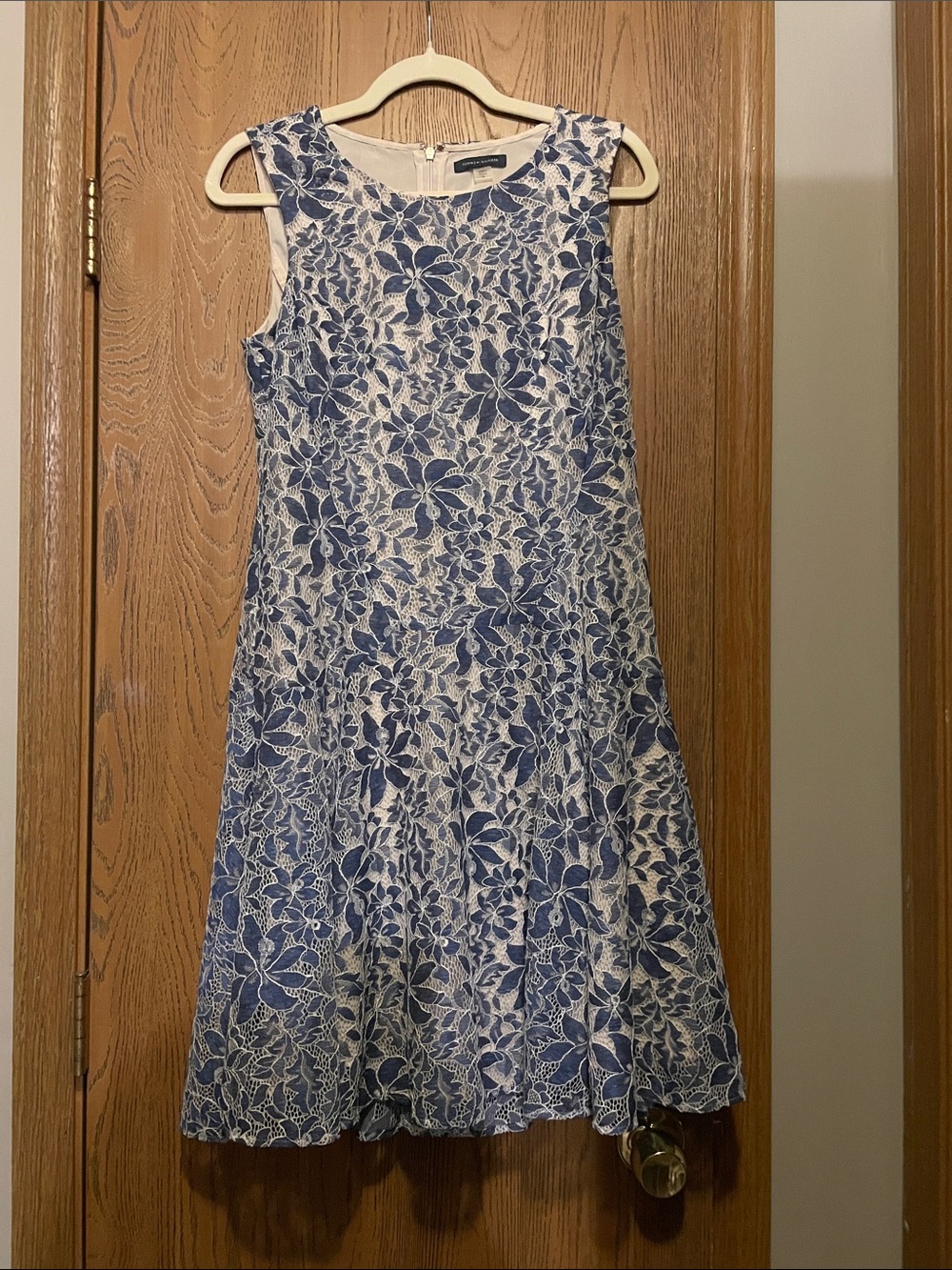 Tommy Hilfiger Blue and Cream Lace Overlay Dress